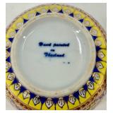 Set of 2 Hand Painted Thai Porcelain Covered Bowls with Gold Accents