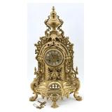 Ornate Italian Rococo Brass Mantel Clock with Glass Door & Hermle Movement and 2 Winding Keys