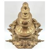 Ornate Italian Rococo Brass Mantel Clock with Glass Door & Hermle Movement and 2 Winding Keys