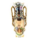 Hand-Painted Bayeux Factory France Porcelain Vase & Gilded Handles With Floral Motifs