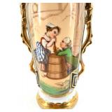 Hand-Painted Bayeux Factory France Porcelain Vase & Gilded Handles With Floral Motifs