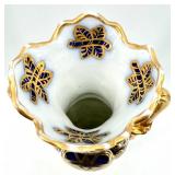 Hand-Painted Bayeux Factory France Porcelain Vase & Gilded Handles With Floral Motifs