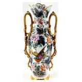 Hand-Painted Bayeux Factory France Porcelain Vase & Gilded Handles With Floral Motifs