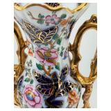 Hand-Painted Bayeux Factory France Porcelain Vase & Gilded Handles With Floral Motifs