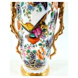 Hand-Painted Bayeux Factory France Porcelain Vase & Gilded Handles With Floral Motifs