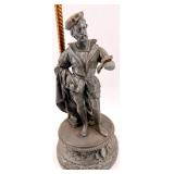 Antique Orange Honeycomb Glass Globe Table Lamp & Cast Figurine Base