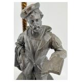 Antique Orange Honeycomb Glass Globe Table Lamp & Cast Figurine Base