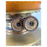 Antique Orange Honeycomb Glass Globe Table Lamp & Cast Figurine Base