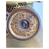 Antique Orange Honeycomb Glass Globe Table Lamp & Cast Figurine Base