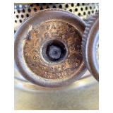 Antique Orange Honeycomb Glass Globe Table Lamp & Cast Figurine Base