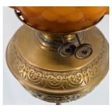 Antique Orange Honeycomb Glass Globe Table Lamp & Cast Figurine Base