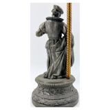 Antique Orange Honeycomb Glass Globe Table Lamp & Cast Figurine Base