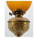 Antique Orange Honeycomb Glass Globe Table Lamp & Cast Figurine Base