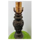 Mid Century Pair Of Green Glass Urn Table Lamps with Ornate Bases