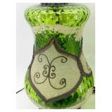 Mid Century Pair Of Green Glass Urn Table Lamps with Ornate Bases