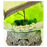 Mid Century Pair Of Green Glass Urn Table Lamps with Ornate Bases