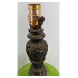 Mid Century Pair Of Green Glass Urn Table Lamps with Ornate Bases