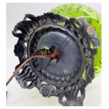 Mid Century Pair Of Green Glass Urn Table Lamps with Ornate Bases