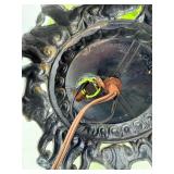 Mid Century Pair Of Green Glass Urn Table Lamps with Ornate Bases