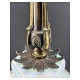 Mid Century Falkenstein Opalescent Glass Table Lamp With Ornate Bronze Base
