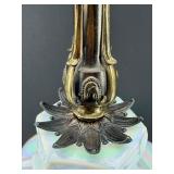 Mid Century Falkenstein Opalescent Glass Table Lamp With Ornate Bronze Base