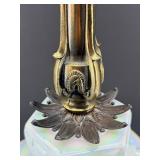 Mid Century Falkenstein Opalescent Glass Table Lamp With Ornate Bronze Base