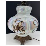 Mid Century Falkenstein Opalescent Glass Table Lamp With Ornate Bronze Base