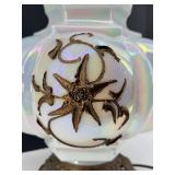 Mid Century Falkenstein Opalescent Glass Table Lamp With Ornate Bronze Base