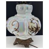 Mid Century Falkenstein Opalescent Glass Table Lamp With Ornate Bronze Base