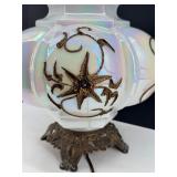 Mid Century Falkenstein Opalescent Glass Table Lamp With Ornate Bronze Base