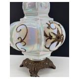 Mid Century Falkenstein Opalescent Glass Table Lamp With Ornate Bronze Base
