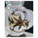 Mid Century Falkenstein Opalescent Glass Table Lamp With Ornate Bronze Base