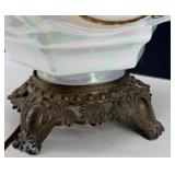 Mid Century Falkenstein Opalescent Glass Table Lamp With Ornate Bronze Base