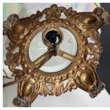 Mid Century Falkenstein Opalescent Glass Table Lamp With Ornate Bronze Base