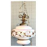 Ornate Vintage Pendant Swag Lamp with Iridescent Glass Shade