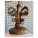 Ornate Vintage Pendant Swag Lamp with Iridescent Glass Shade