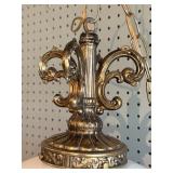 Ornate Vintage Pendant Swag Lamp with Iridescent Glass Shade