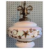 Ornate Vintage Pendant Swag Lamp with Iridescent Glass Shade
