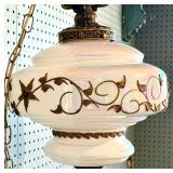 Ornate Vintage Pendant Swag Lamp with Iridescent Glass Shade