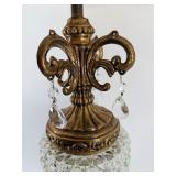 Pair of Vintage Brass & Crystal Table Lamps With Pleated Cream Shades