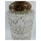 Pair of Vintage Brass & Crystal Table Lamps With Pleated Cream Shades