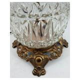 Pair of Vintage Brass & Crystal Table Lamps With Pleated Cream Shades