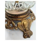 Pair of Vintage Brass & Crystal Table Lamps With Pleated Cream Shades