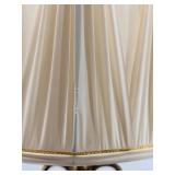 Pair of Vintage Brass & Crystal Table Lamps With Pleated Cream Shades