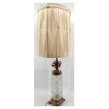 Pair of Vintage Brass & Crystal Table Lamps With Pleated Cream Shades