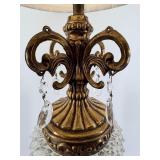 Pair of Vintage Brass & Crystal Table Lamps With Pleated Cream Shades