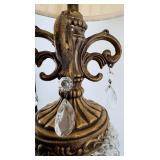 Pair of Vintage Brass & Crystal Table Lamps With Pleated Cream Shades