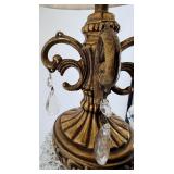 Pair of Vintage Brass & Crystal Table Lamps With Pleated Cream Shades