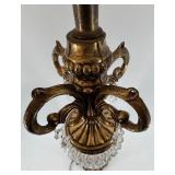 Pair of Vintage Brass & Crystal Table Lamps With Pleated Cream Shades