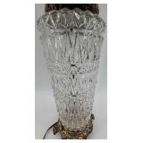 Pair of Vintage Brass & Crystal Table Lamps With Pleated Cream Shades